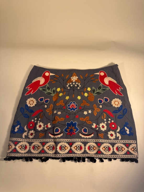 Umgee Dresses & Skirts - Umgee Navy Mini Skirt with Red Bird & Multicolor Embroidery